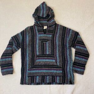 Franks Textiles Baja Blue Purple Striped Hoodie Size Large 100% Cotton